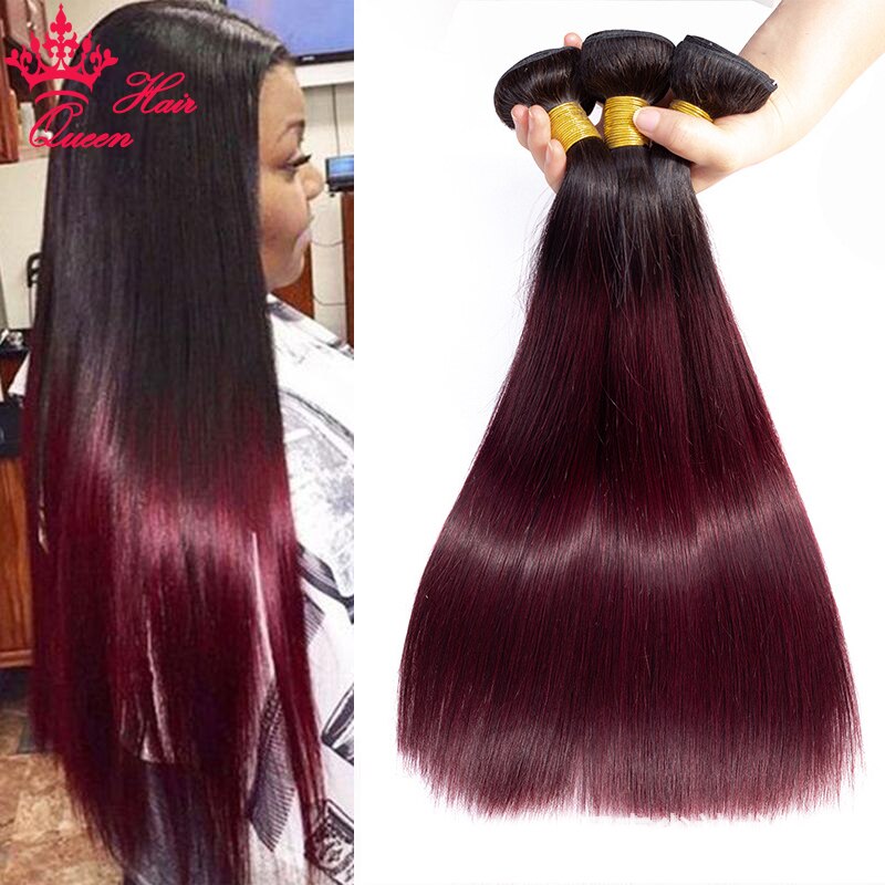 Queen Hair 1B/99J Ombre color 100% Human Hair Bundle..